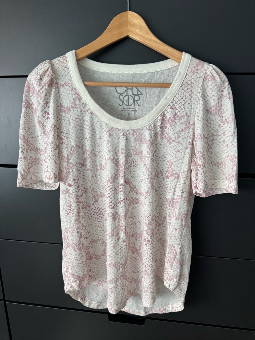 Olsenboye Pale Pink Snake-Print Scoop Neck Tee